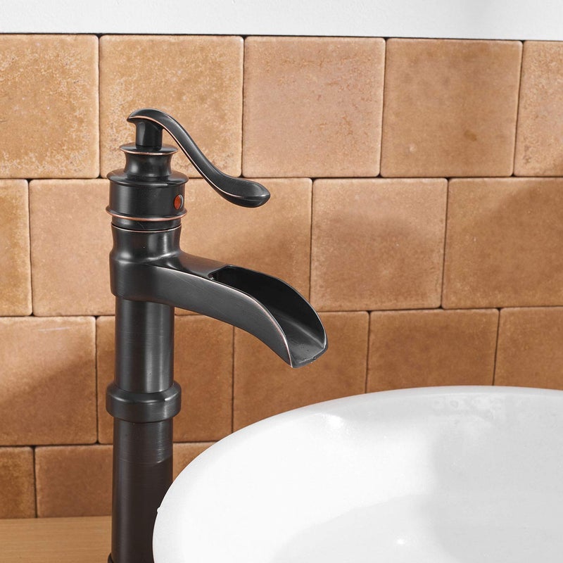 BWE Bathroom Vessel Sink Faucet Oil Rubbed Bronze Tall Waterfall Bathroom Faucet Single Handle One Hole Solid Brass Sink Faucet for Vanity, Lavatory, RV - Image 5